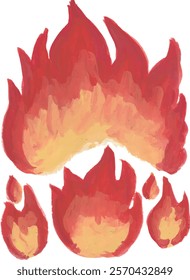 flame fire hot burning hand drawn watercolour illustration
