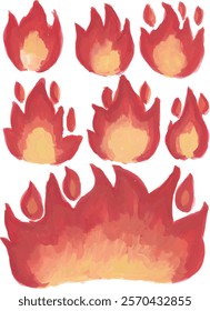 flame fire hot burning hand drawn watercolour illustration
