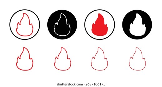 Flame fire icon Black line art vector logo set