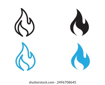 Flame fire icon black and white vector outline sign