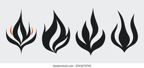 flame and fire icon on a white background, in the style of julian opie, black and white mastery