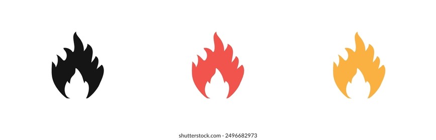 Flammenfeuer Symbol Umrisskollektion oder Set in schwarz-weiß