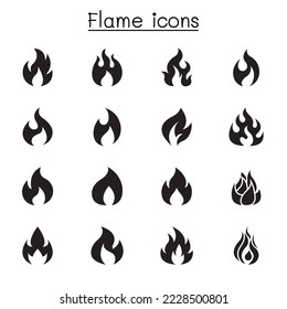 Flame, fire icon set vector illustration