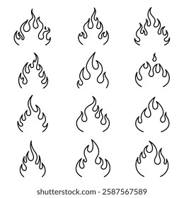 Flame Fire Icons - Burning Fire Silhouette Vector Set