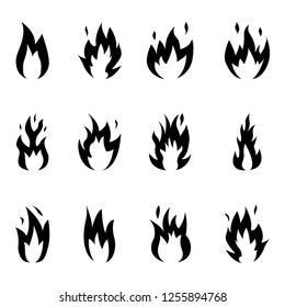 Flame fire icons set. Silhouette vector illustration.