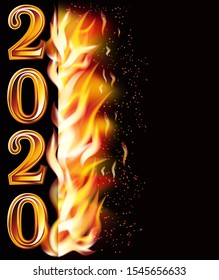 Flame fire new 2020 year banner, vector illustration