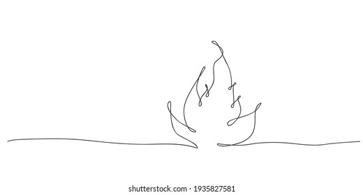 Flame, fire. One line black and white illustration. Continuous line, minimalistic. Vector