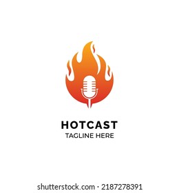 flame fire podcast mic creative logo design vector template