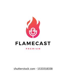 flame fire podcast mic logo vector icon illustration