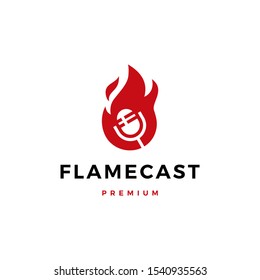 flame fire podcast mic logo vector icon illustration