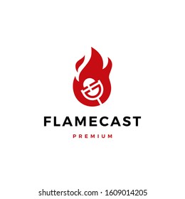 flame fire podcast mic logo vector icon illustration