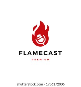 flame fire podcast mic logo vector icon illustration	