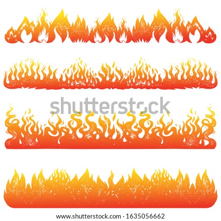 Flame and fire Set in vintage style. Hand drawn engraved monochrome bonfire or burn sketch. Vector illustration for posters, banners and logo.
