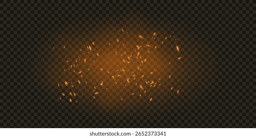 Chama de fogo com faíscas em um fundo preto. A textura da tempestade de fogo. As faíscas ardentes das luzes piscam, uma foto de uma faísca voadora no ar.