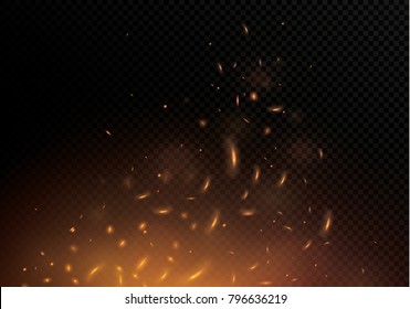 Flame Of Fire With Sparks On A Black Background. The Texture Of The Fiery Storm. The Fiery Sparks Of Boke's Lights Flash, A Shot Of A Flying Spark In The Air.over A Dark Night.