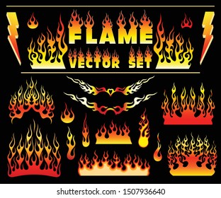 Flame and fire vintage collection illustration template, vector isolated set