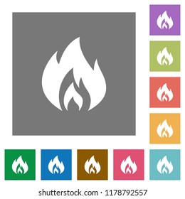 Flame flat icons on simple color square backgrounds