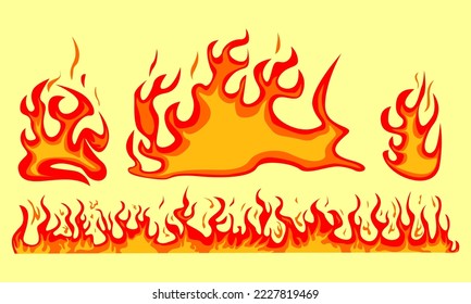 Flame flat vector illustration set. Fire, burning, blazing, texture.