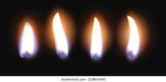 Flame of four candles on a dark background. High detailed realistic illustration