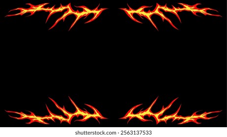 Flame frame, abstract symmetrical shape. Vector hand drawn illustration