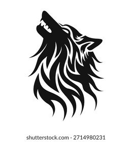 Lobo aullador de piel de llama. Estilo Tribal Aullido Y Estornino Animal Emblema.