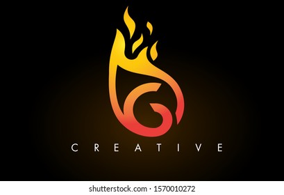 Flame G Letter Logo Design Icon with Orange Yellow Colors and Flames  Vector Illustration.
