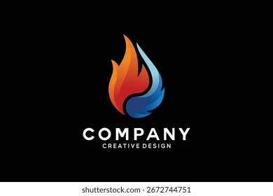 Logotipo de queda de chama e gás com gradiente vermelho e azul, símbolo de combustível, energia e poder dinâmico para a identidade empresarial moderna
