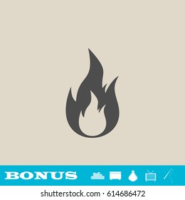 Flame gas fire icon flat. Grey pictogram on light background. Vector illustration symbol and bonus button real estate, ottoman, vase, tv, fishing rod