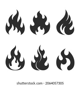 Flame graphic icons set. Flame signs isolated on white background. Flame symbols in flat design. Vector illustration