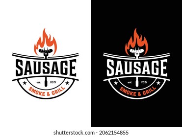Flame grill sausage barbecue logo design template inspiration