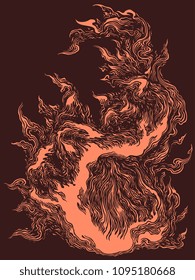 Flame. Hand drawn engraving. Vector vintage illustration. Isolated on color background. 8 EPS