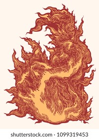 Flame. Hand drawn engraving. Vector vintage illustration. Isolated on white background. 8 EPS
