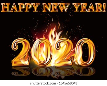 Flame  Happy new 2020 year background, vector illustration