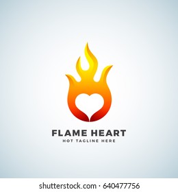 Flame Heart Abstract Vector Sign, Symbol or Logo Template. Negative Space Emblem Concept. Isolated.