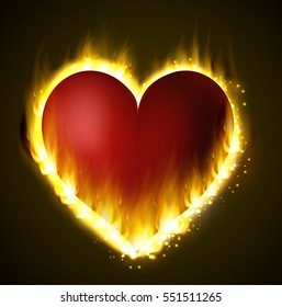 Flame heart on the dark