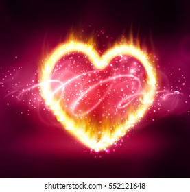 Flame heart on the dark