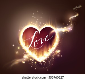Flame heart on the dark
