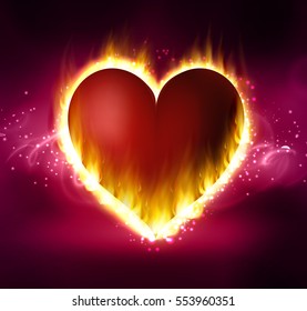 Flame heart on the dark