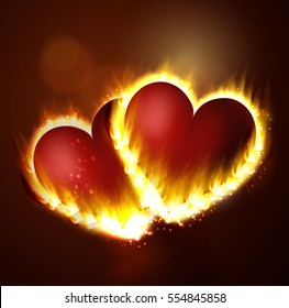 Two Flame Hearts On Dark Stock Vector (Royalty Free) 554052184 ...