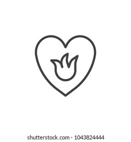 Flame in heart outline icon. linear style sign for mobile concept and web design. Hot Love simple line vector icon. Symbol, logo illustration. Pixel perfect vector graphics