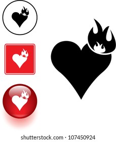 flama en el símbolo y botón del corazón