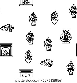 flame hot fire burn bonfire heat vector seamless pattern thin line illustration