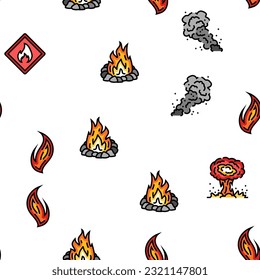 flame hot fire burn bonfire heat vector seamless pattern thin line illustration