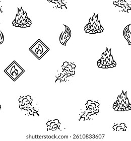 flame hot fire burn bonfire heat vector seamless pattern thin line illustration