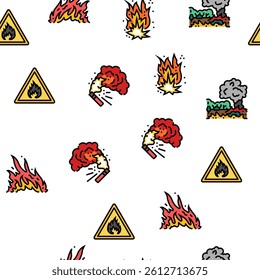 flame hot fire burn bonfire heat vector seamless pattern thin line illustration