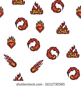 flame hot fire burn bonfire heat vector seamless pattern thin line illustration