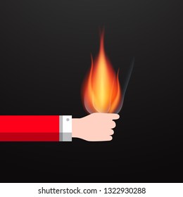Flame in Human Hand. Vector Fire Symbol.