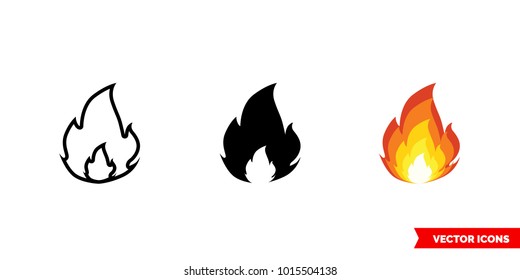 Flame Icon Of 3 Types: Color, Black And White, Outline. Isolated Vector Sign Symbol.