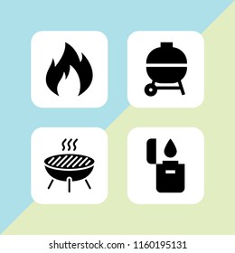 flame icon. 4 flame set with lighter, grill and fire vector icons for web and mobile app