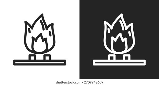 Flame Icon In Black And White Line Style